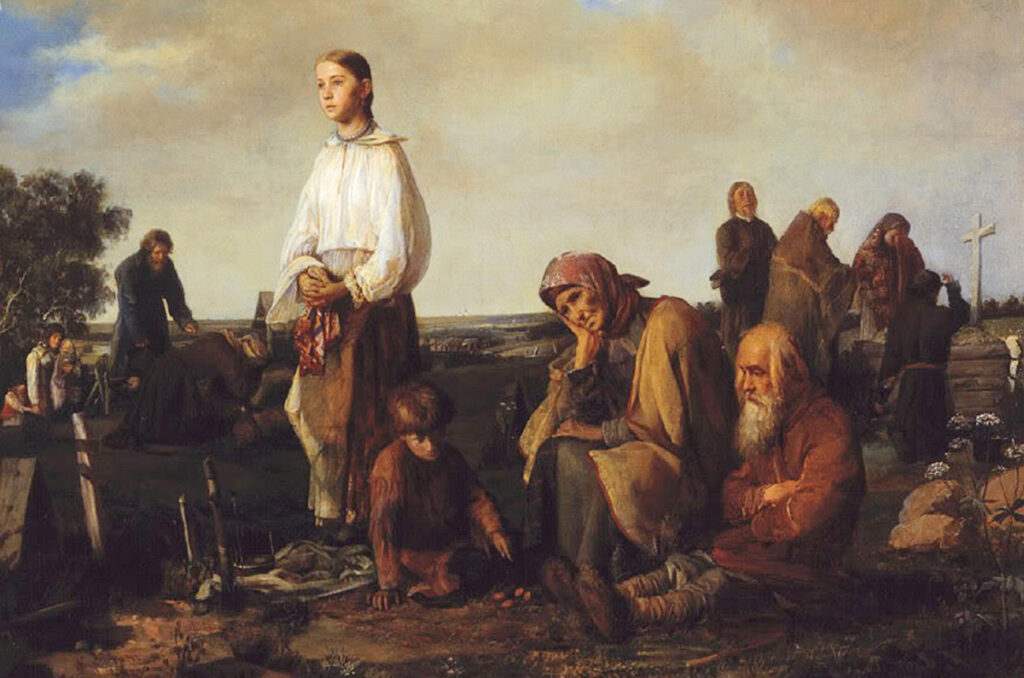Поминки на деревенском кладбище», А.И. Корзухин, 1865. Государственный Русский музей