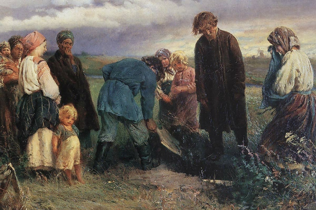 Маковский К.Е. «Похороны ребёнка в деревне» 1872 год